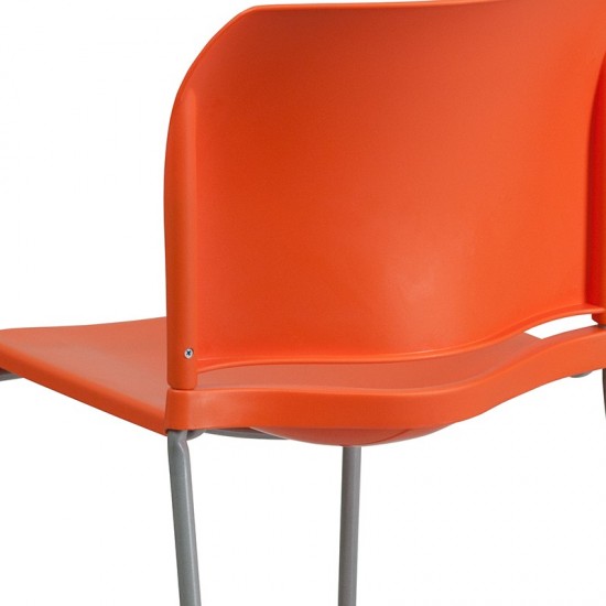 880 lb. Capacity Orange Full Back Contoured Stack Chair with Gray Powder Coated Sled Base