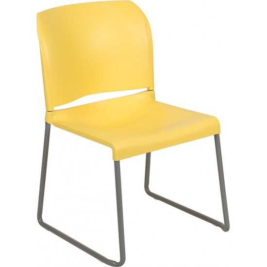 880 lb. Capacity Yellow Full Back Contoured Stack Chair with Gray Powder Coated Sled Base