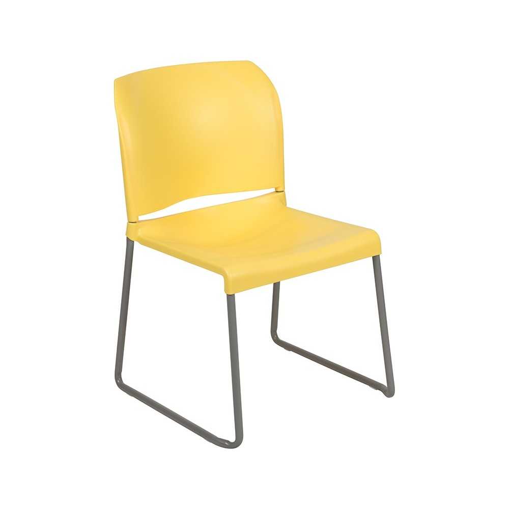 880 lb. Capacity Yellow Full Back Contoured Stack Chair with Gray Powder Coated Sled Base