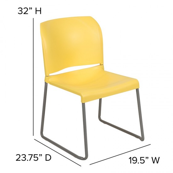 880 lb. Capacity Yellow Full Back Contoured Stack Chair with Gray Powder Coated Sled Base