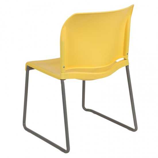 880 lb. Capacity Yellow Full Back Contoured Stack Chair with Gray Powder Coated Sled Base