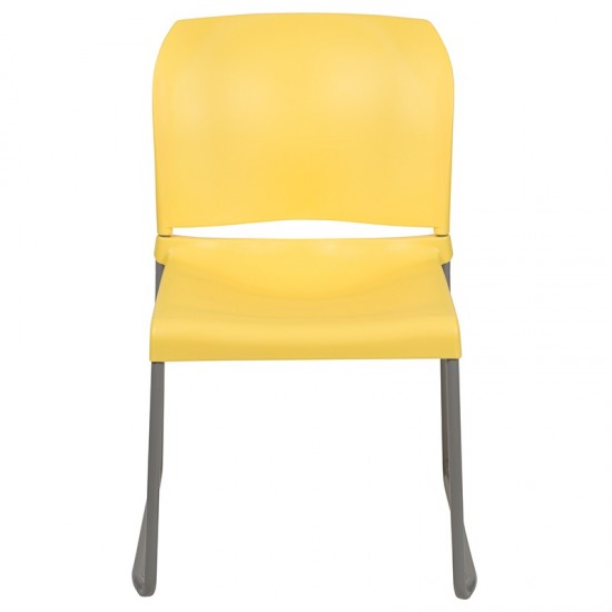 880 lb. Capacity Yellow Full Back Contoured Stack Chair with Gray Powder Coated Sled Base