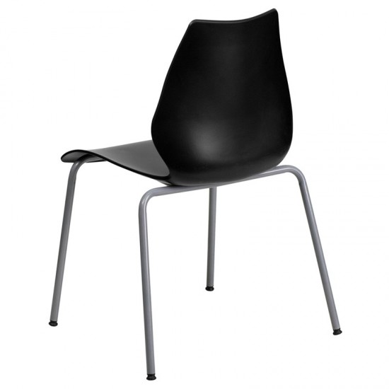 770 lb. Capacity Black Stack Chair with Lumbar Support and Silver Frame