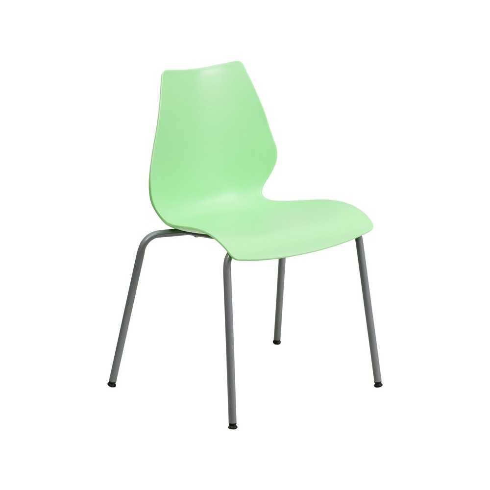 770 lb. Capacity Green Stack Chair with Lumbar Support and Silver Frame