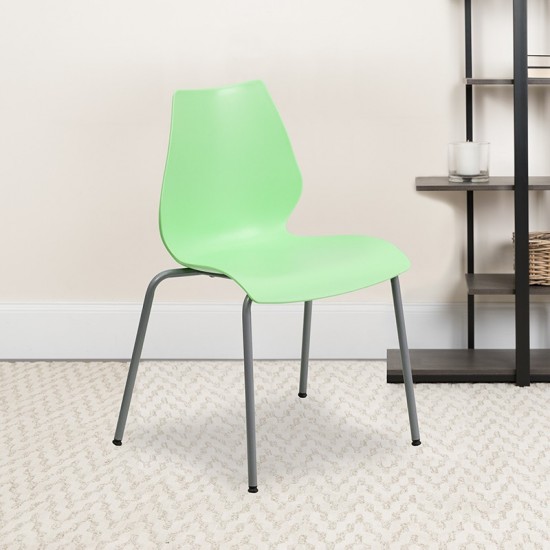 770 lb. Capacity Green Stack Chair with Lumbar Support and Silver Frame