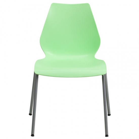 770 lb. Capacity Green Stack Chair with Lumbar Support and Silver Frame