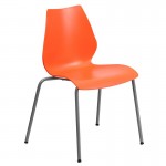 770 lb. Capacity Orange Stack Chair with Lumbar Support and Silver Frame