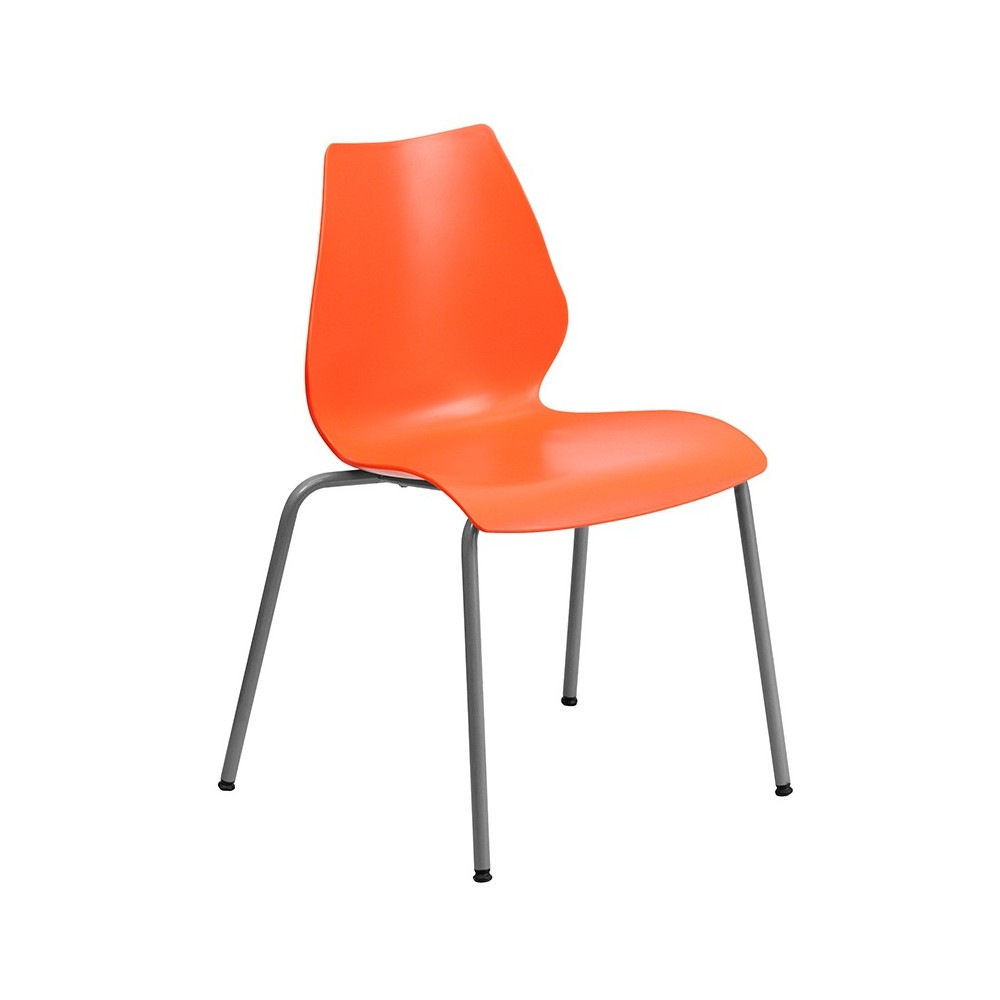 770 lb. Capacity Orange Stack Chair with Lumbar Support and Silver Frame