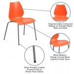 770 lb. Capacity Orange Stack Chair with Lumbar Support and Silver Frame