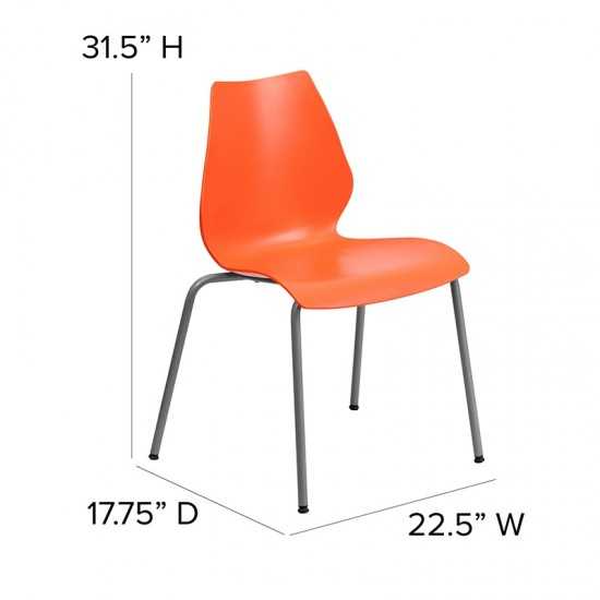 770 lb. Capacity Orange Stack Chair with Lumbar Support and Silver Frame