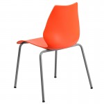 770 lb. Capacity Orange Stack Chair with Lumbar Support and Silver Frame