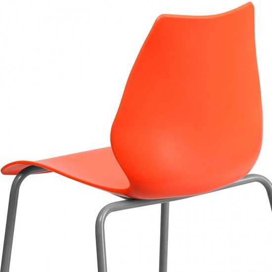 770 lb. Capacity Orange Stack Chair with Lumbar Support and Silver Frame