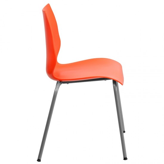 770 lb. Capacity Orange Stack Chair with Lumbar Support and Silver Frame