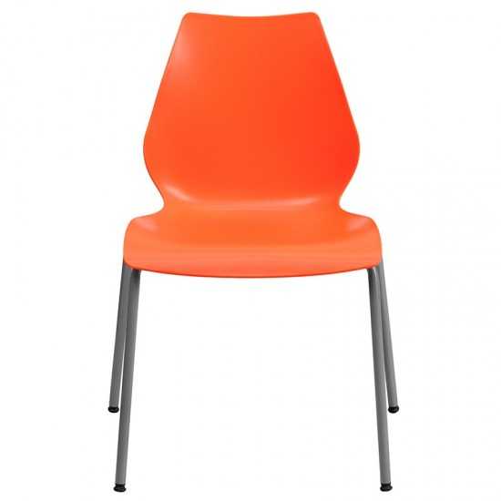 770 lb. Capacity Orange Stack Chair with Lumbar Support and Silver Frame