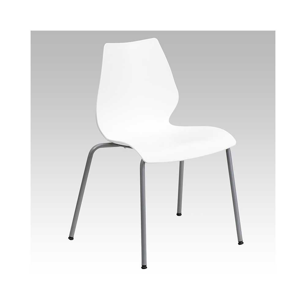 770 lb. Capacity White Stack Chair with Lumbar Support and Silver Frame