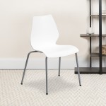 770 lb. Capacity White Stack Chair with Lumbar Support and Silver Frame