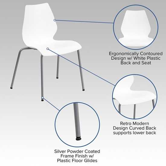 770 lb. Capacity White Stack Chair with Lumbar Support and Silver Frame