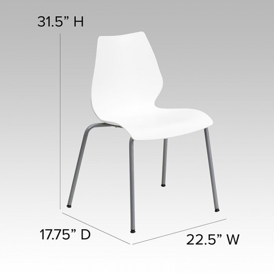 770 lb. Capacity White Stack Chair with Lumbar Support and Silver Frame