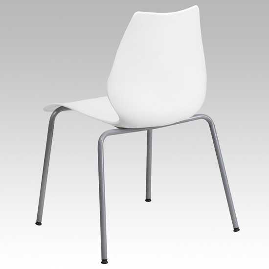 770 lb. Capacity White Stack Chair with Lumbar Support and Silver Frame