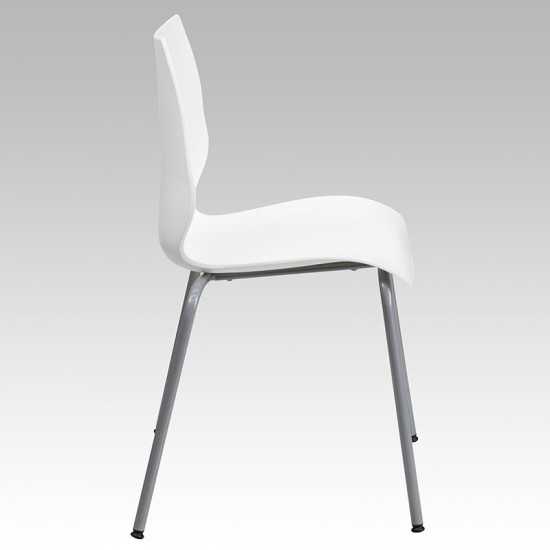 770 lb. Capacity White Stack Chair with Lumbar Support and Silver Frame