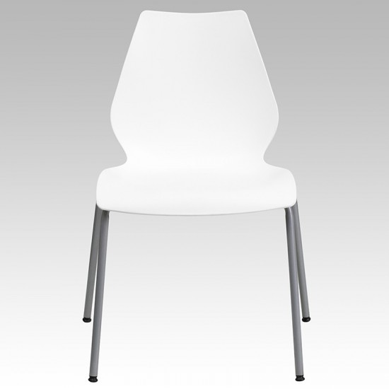 770 lb. Capacity White Stack Chair with Lumbar Support and Silver Frame