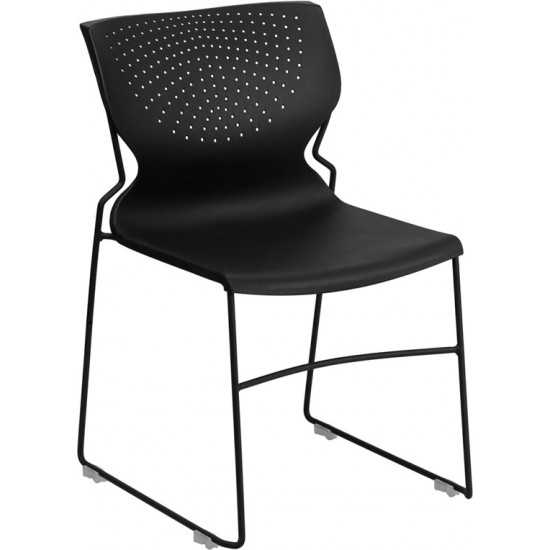 661 lb. Capacity Black Full Back Stack Chair with Black Powder Coated Frame