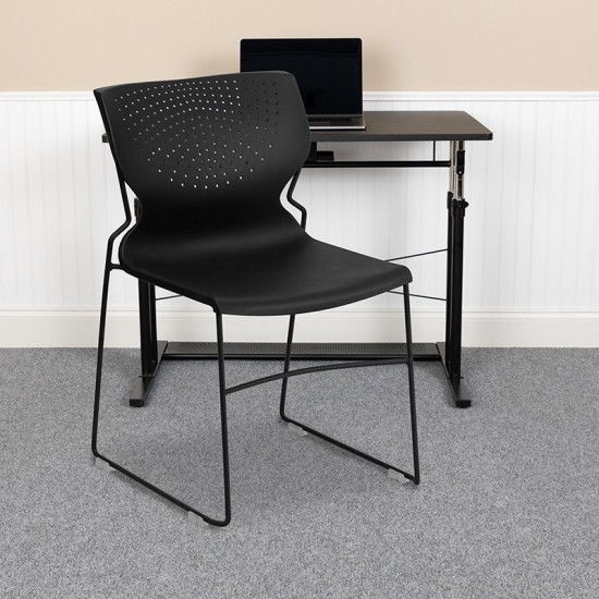 661 lb. Capacity Black Full Back Stack Chair with Black Powder Coated Frame