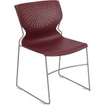 661 lb. Capacity Burgundy Full Back Stack Chair with Gray Powder Coated Frame