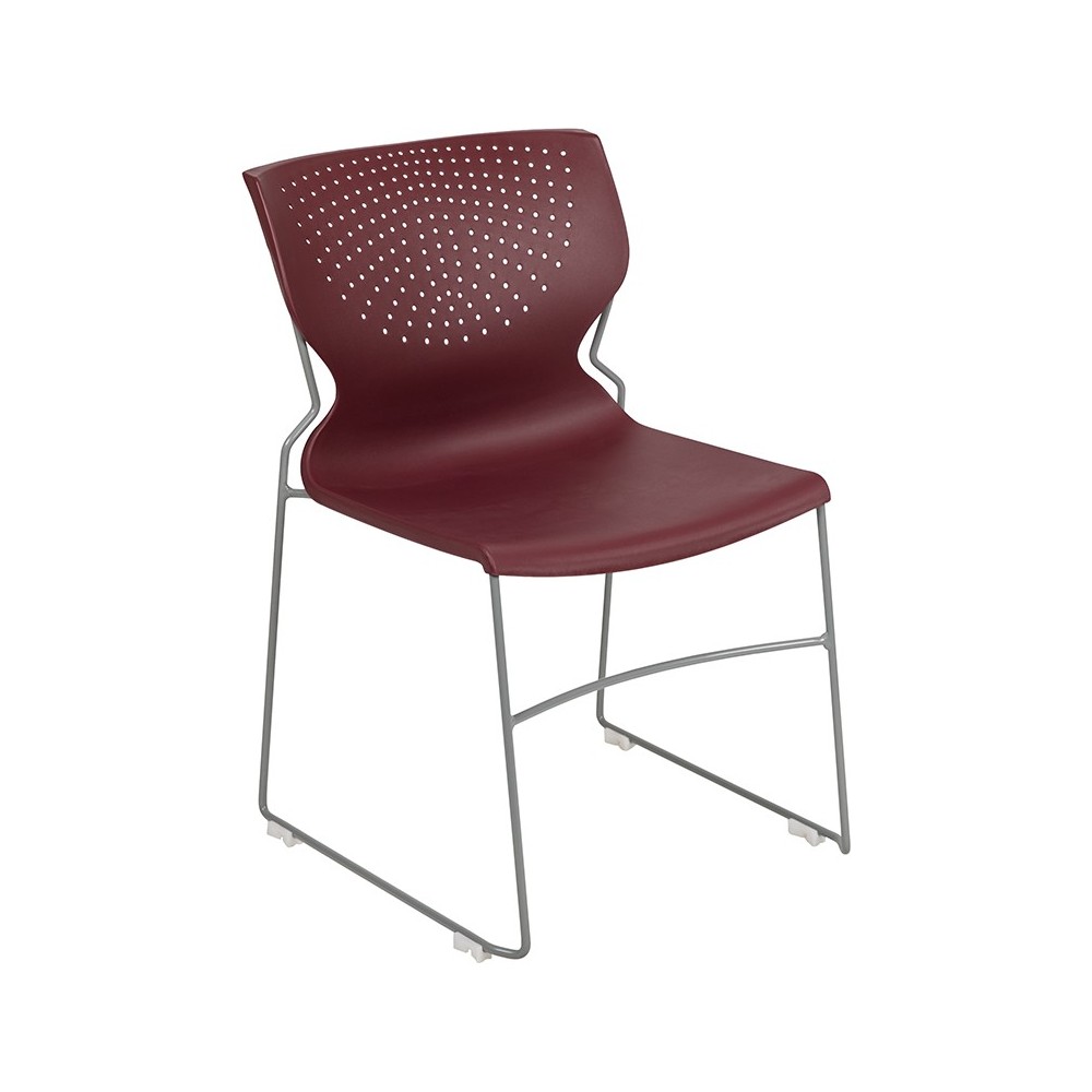 661 lb. Capacity Burgundy Full Back Stack Chair with Gray Powder Coated Frame