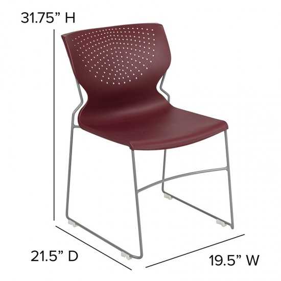 661 lb. Capacity Burgundy Full Back Stack Chair with Gray Powder Coated Frame