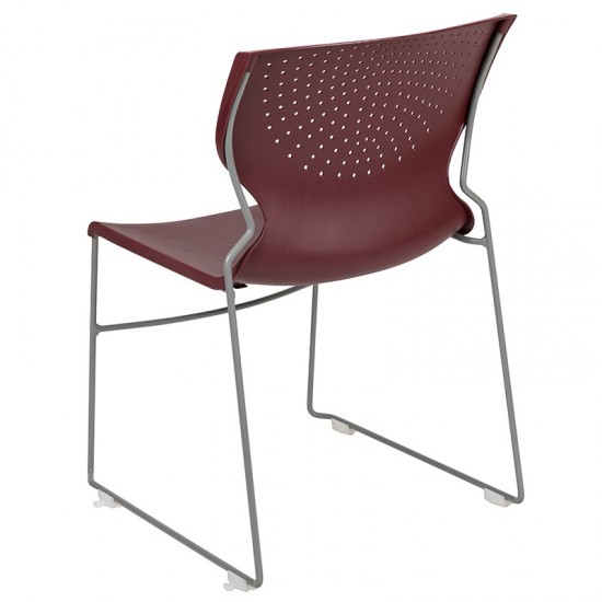 661 lb. Capacity Burgundy Full Back Stack Chair with Gray Powder Coated Frame