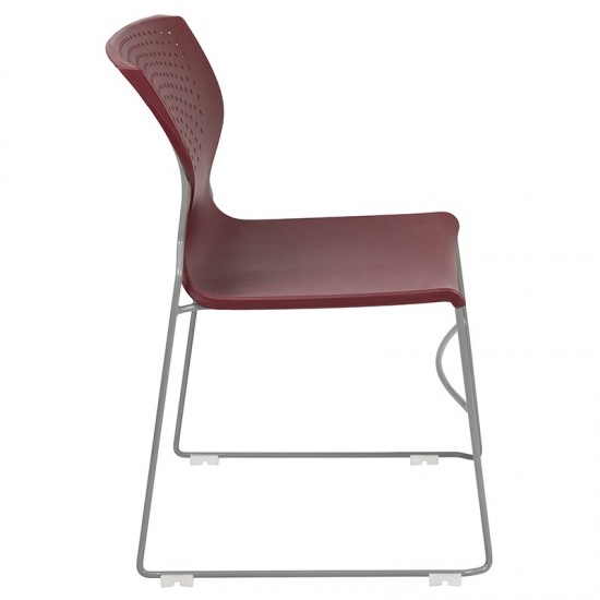 661 lb. Capacity Burgundy Full Back Stack Chair with Gray Powder Coated Frame