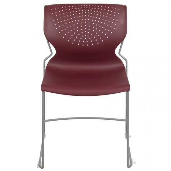 661 lb. Capacity Burgundy Full Back Stack Chair with Gray Powder Coated Frame