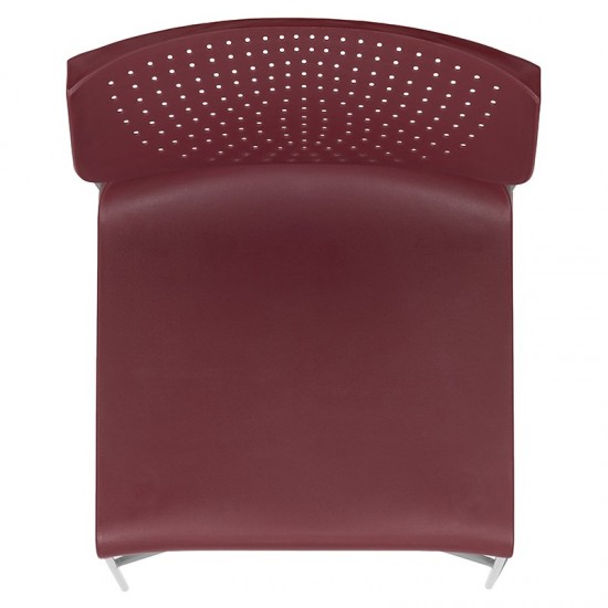 661 lb. Capacity Burgundy Full Back Stack Chair with Gray Powder Coated Frame