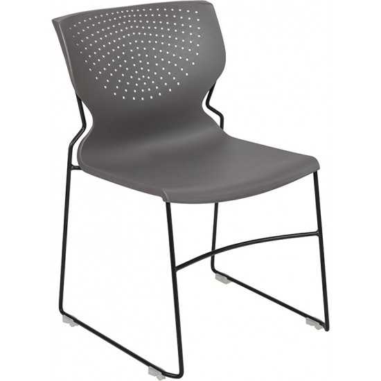 661 lb. Capacity Gray Full Back Stack Chair with Black Powder Coated Frame