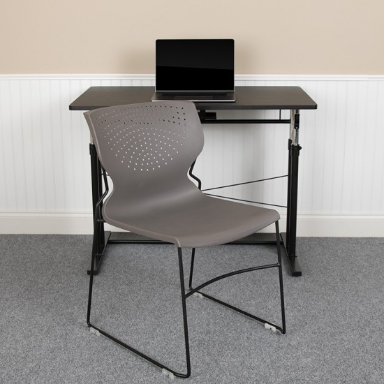 661 lb. Capacity Gray Full Back Stack Chair with Black Powder Coated Frame