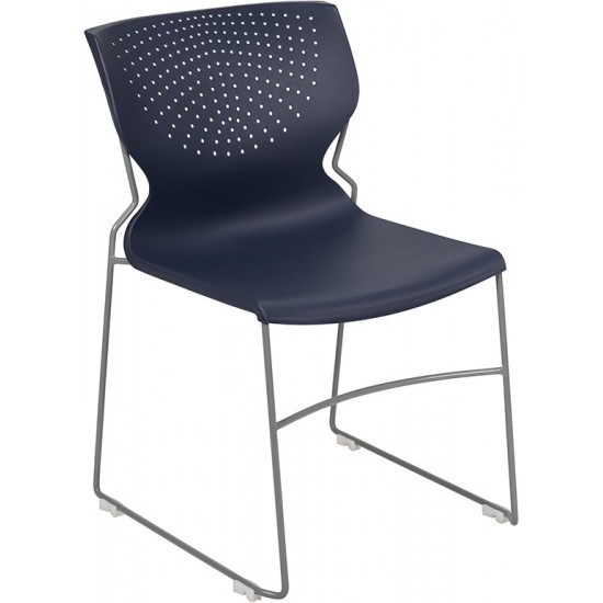 661 lb. Capacity Navy Full Back Stack Chair with Gray Powder Coated Frame