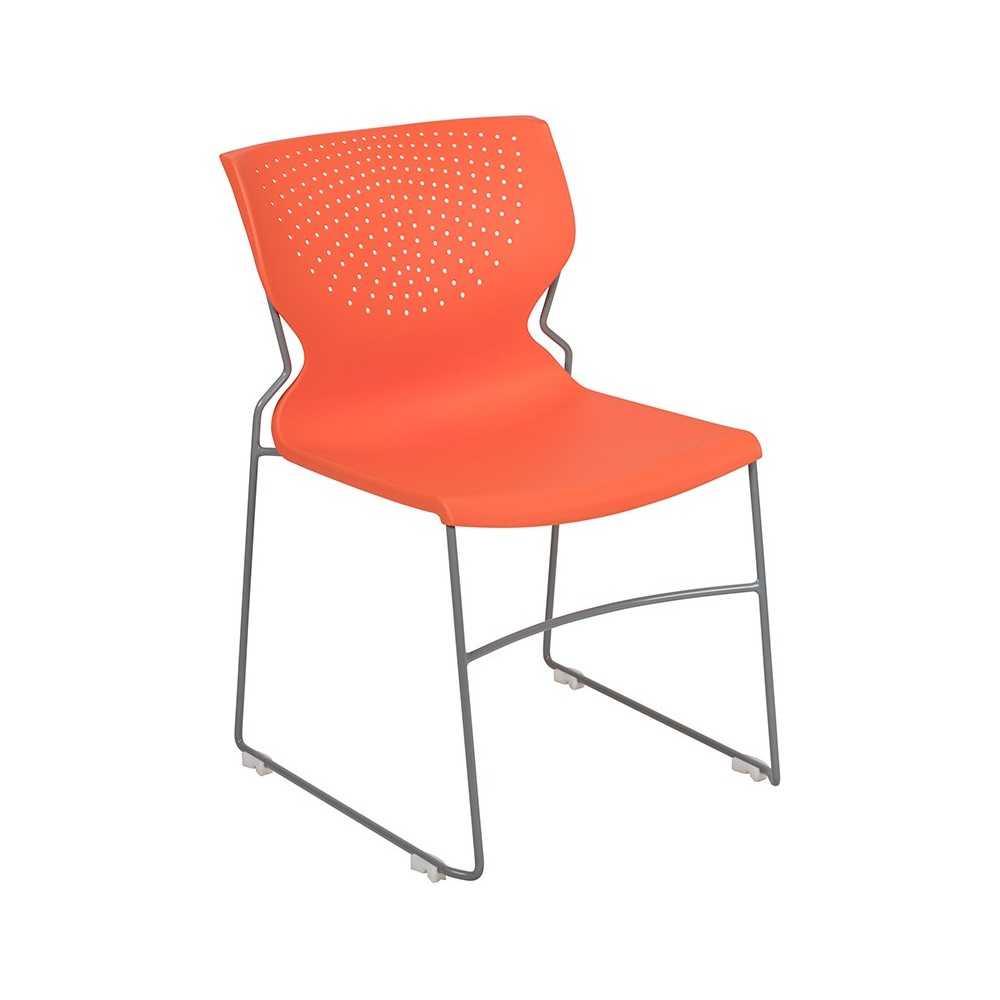 661 lb. Capacity Orange Full Back Stack Chair with Gray Powder Coated Frame