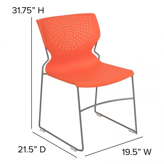 661 lb. Capacity Orange Full Back Stack Chair with Gray Powder Coated Frame