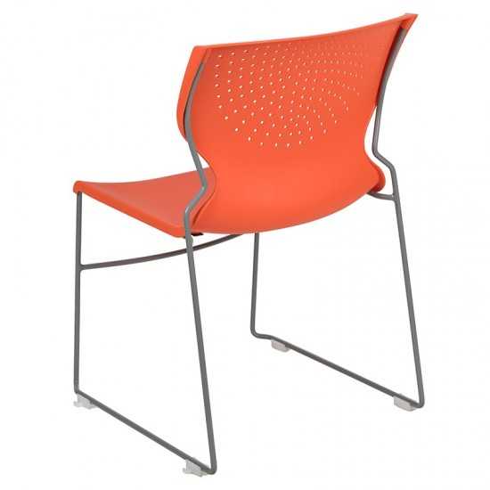 661 lb. Capacity Orange Full Back Stack Chair with Gray Powder Coated Frame