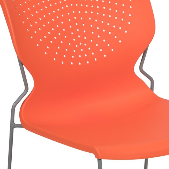 661 lb. Capacity Orange Full Back Stack Chair with Gray Powder Coated Frame