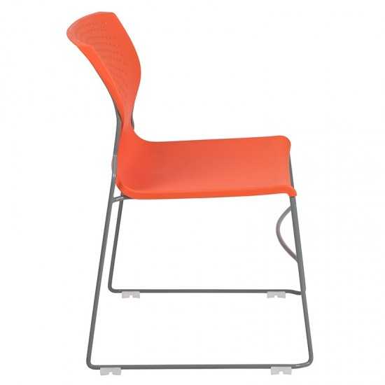 661 lb. Capacity Orange Full Back Stack Chair with Gray Powder Coated Frame