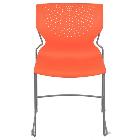 661 lb. Capacity Orange Full Back Stack Chair with Gray Powder Coated Frame