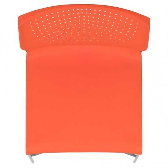 661 lb. Capacity Orange Full Back Stack Chair with Gray Powder Coated Frame