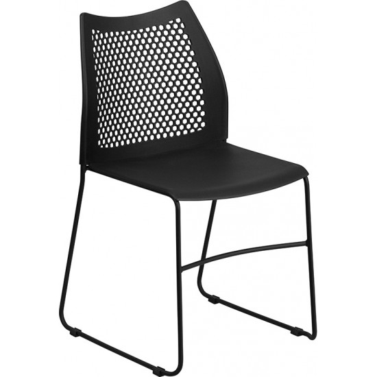 661 lb. Capacity Black Stack Chair with Air-Vent Back and Black Powder Coated Sled Base