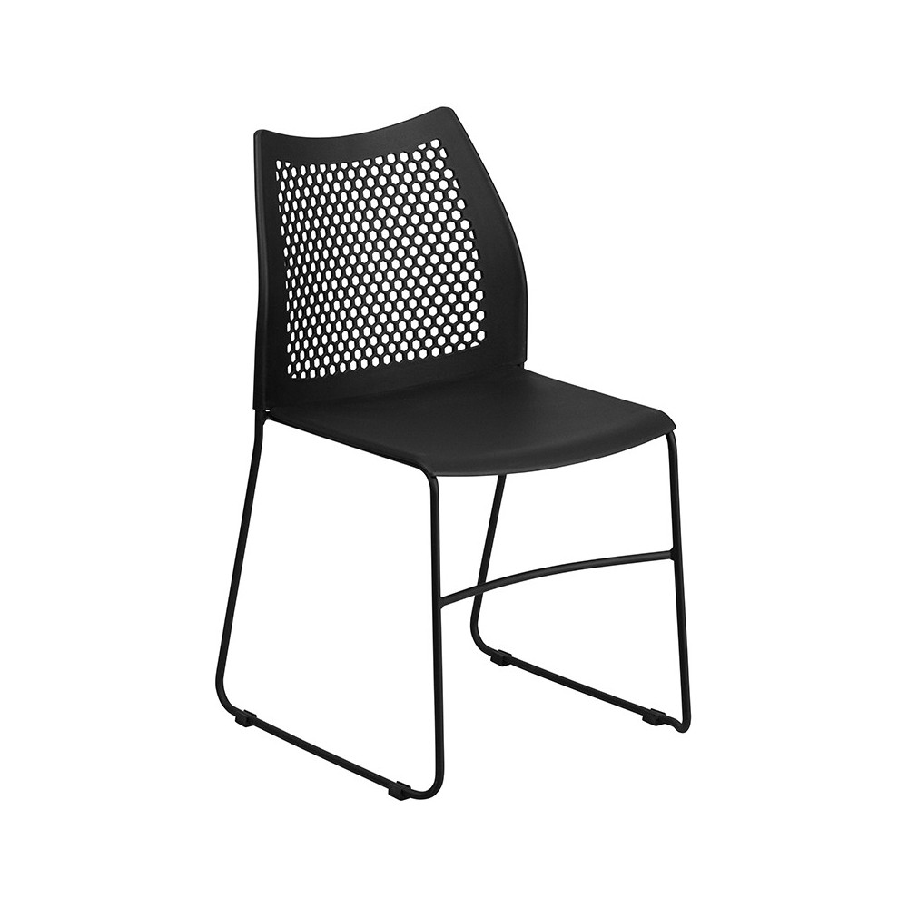 661 lb. Capacity Black Stack Chair with Air-Vent Back and Black Powder Coated Sled Base