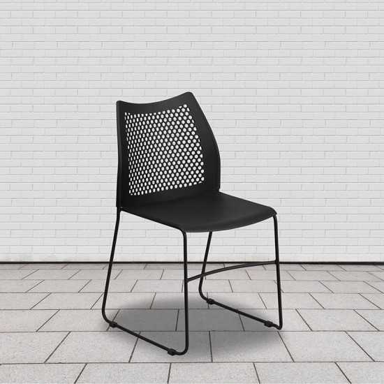 661 lb. Capacity Black Stack Chair with Air-Vent Back and Black Powder Coated Sled Base