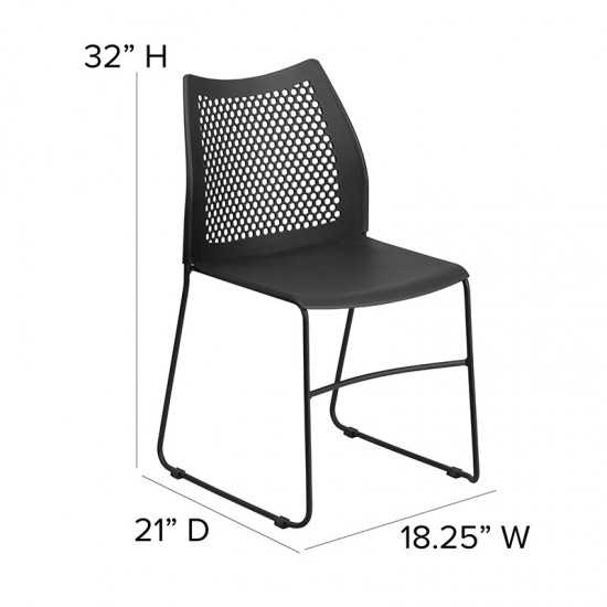 661 lb. Capacity Black Stack Chair with Air-Vent Back and Black Powder Coated Sled Base