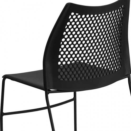 661 lb. Capacity Black Stack Chair with Air-Vent Back and Black Powder Coated Sled Base