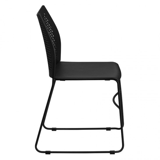 661 lb. Capacity Black Stack Chair with Air-Vent Back and Black Powder Coated Sled Base